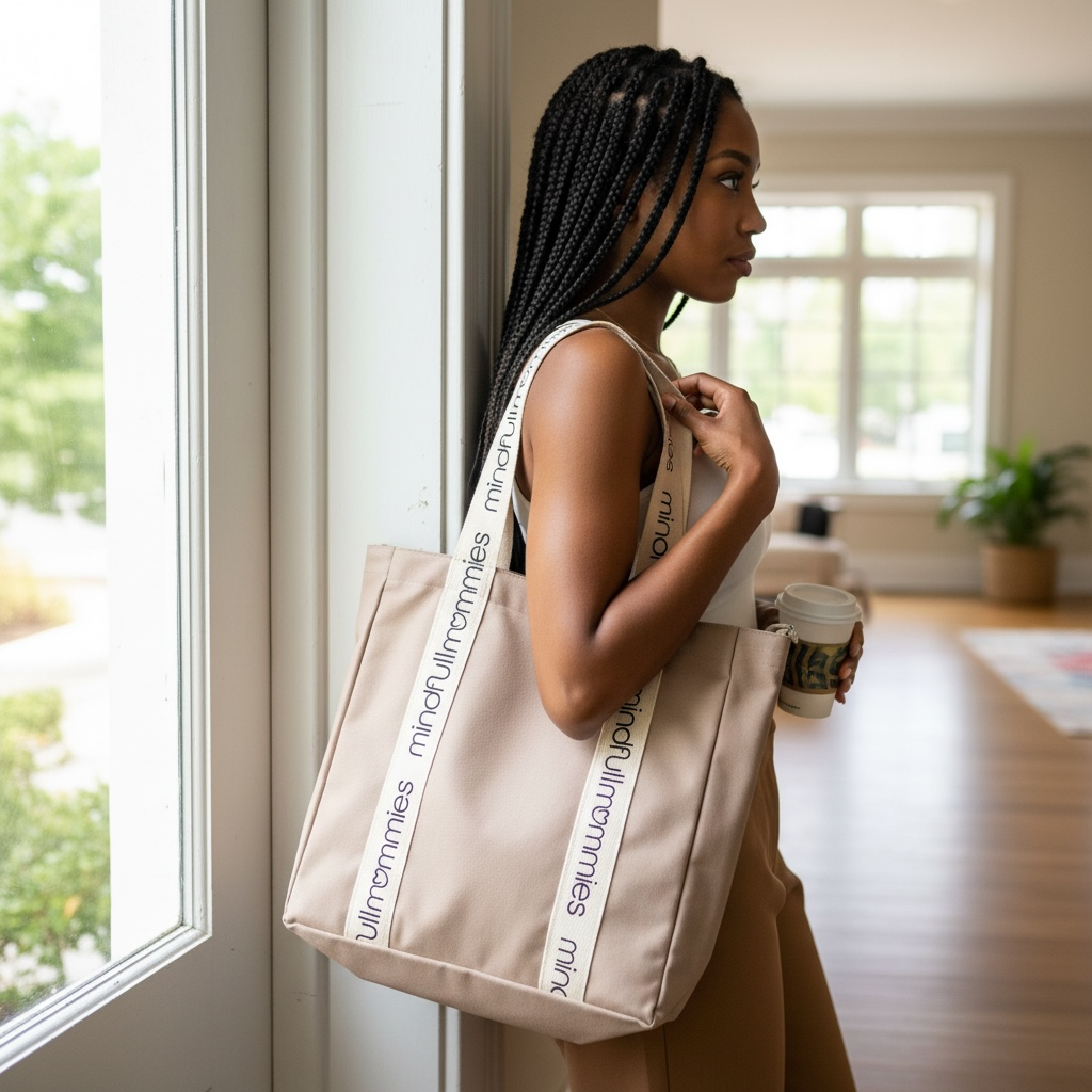 Mindfull Mommies Everyday Reusable Canvas Tote Bag with a Zipper - Brown