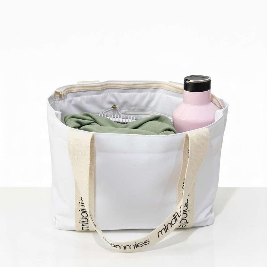 Mindfull Mommies Everyday Reusable Canvas Tote Bag with a Zipper - White with a Graphic (Joy Version)