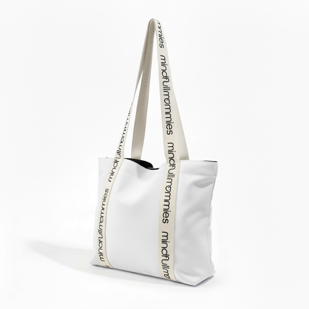 Mindfull Mommies Everyday Reusable Canvas Tote Bag with a Zipper - White with a Graphic (Joy Version)