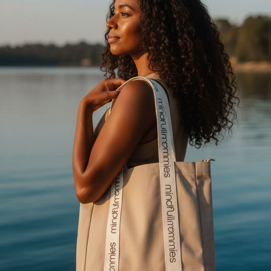 Mindfull Mommies Everyday Reusable Canvas Tote Bag with a Zipper - Tan