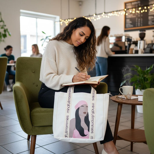 Mindfull Mommies Everyday Reusable Canvas Tote Bag with a Zipper - White with a Graphic (Resilience Version)